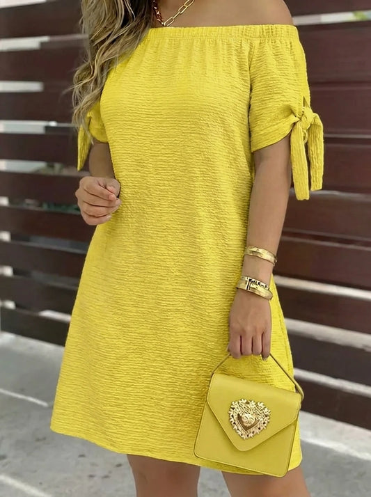 Off-the-Shoulder Mini Dress with Tie Sleeves