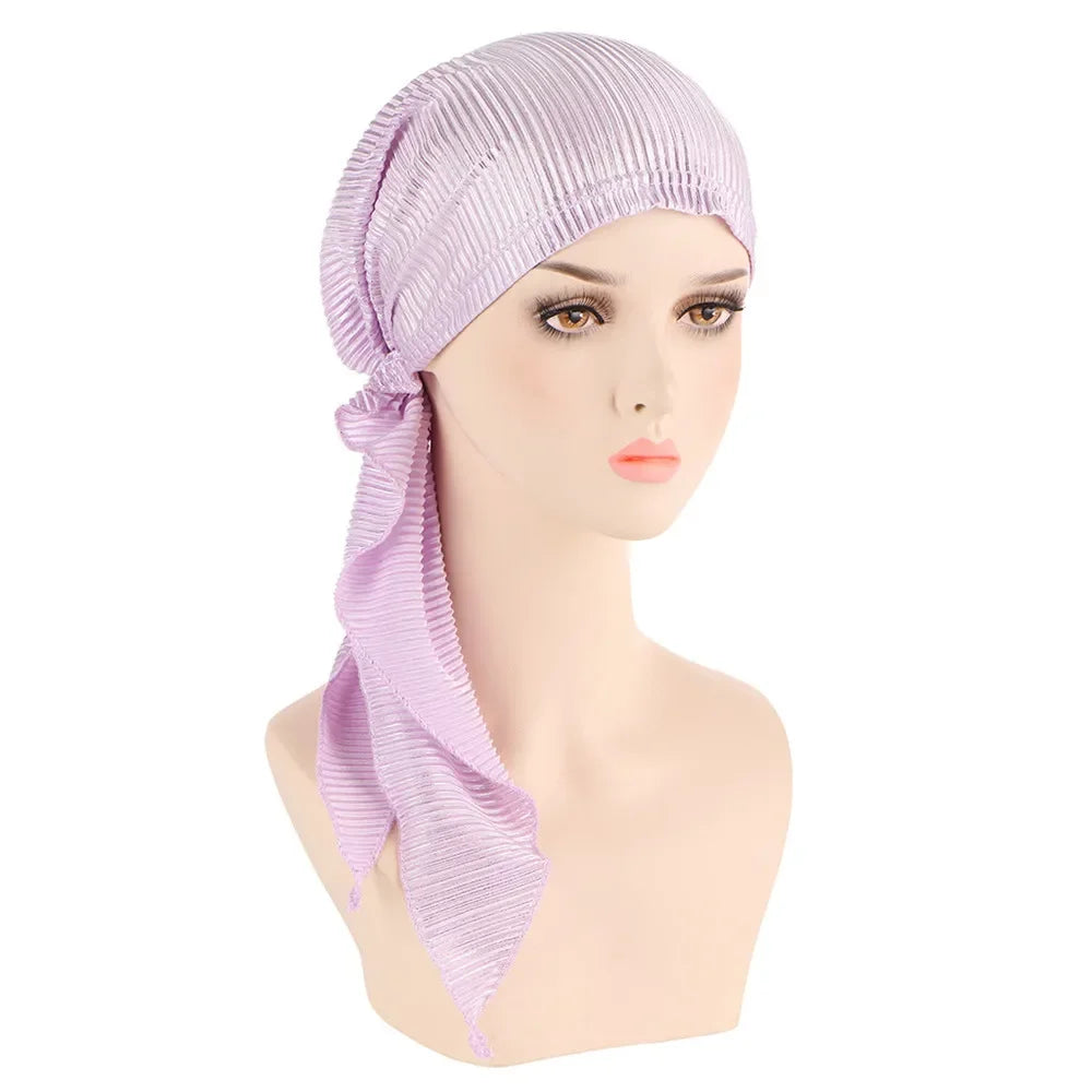 Shiny Glitter Elastic Solid Color Pre-Tied Hijabs Wrap Head Scarf Muslim Turban Bonnet for Women Inner Hat Turbantes Caps Mujer