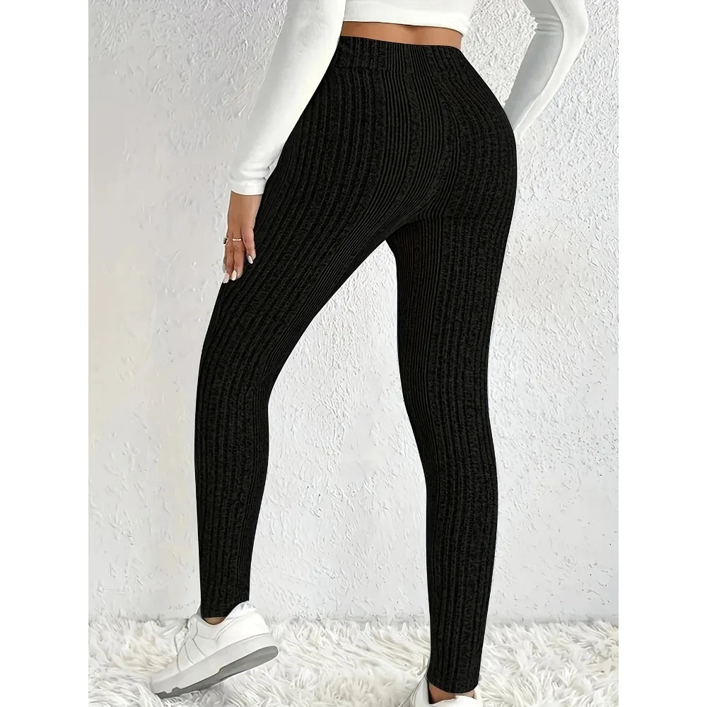 Solid Color Striped Leggings