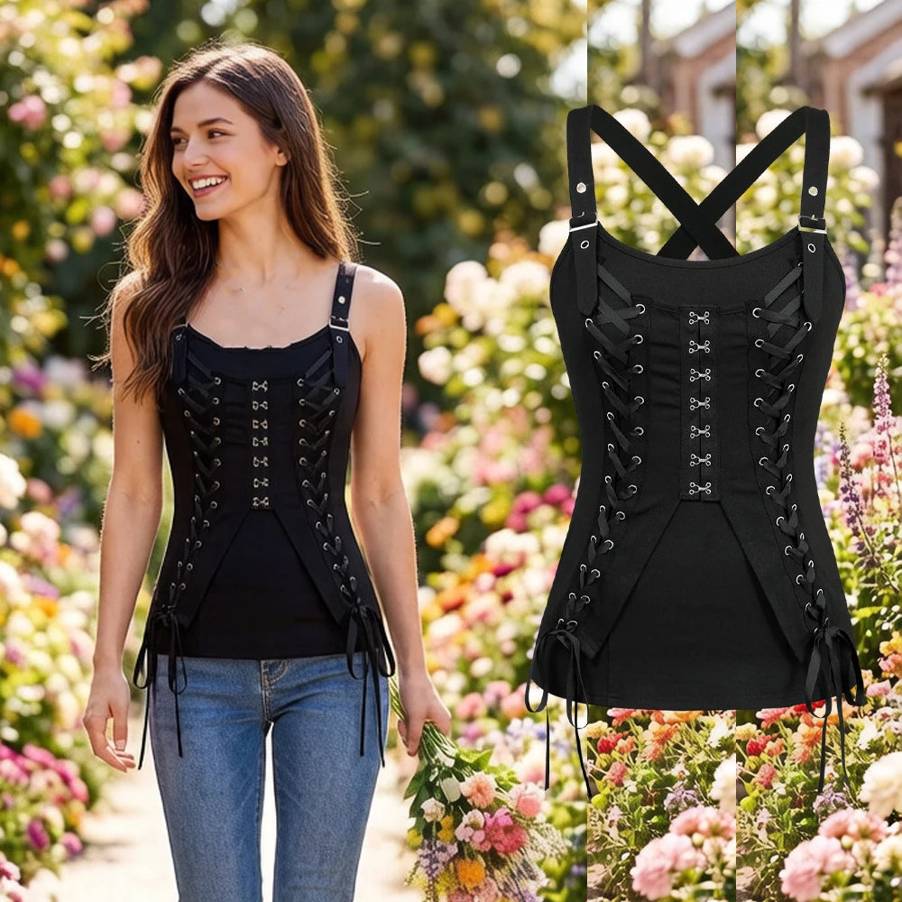 Lace Up Hook and Eye Crisscross Strappy Top