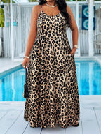 Leopard Print Spaghetti Strap Maxi Dress