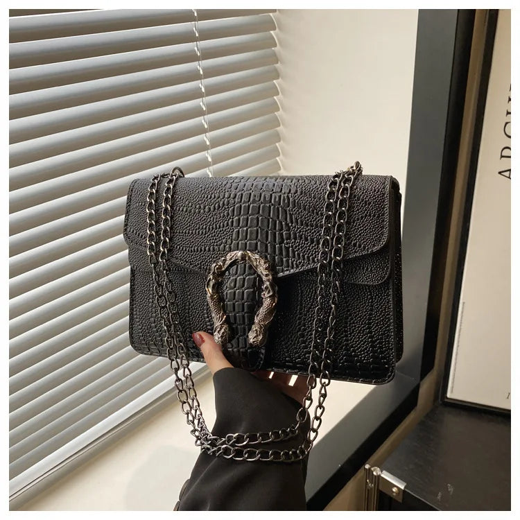 Snake Pattern Chain Small Square Bag
