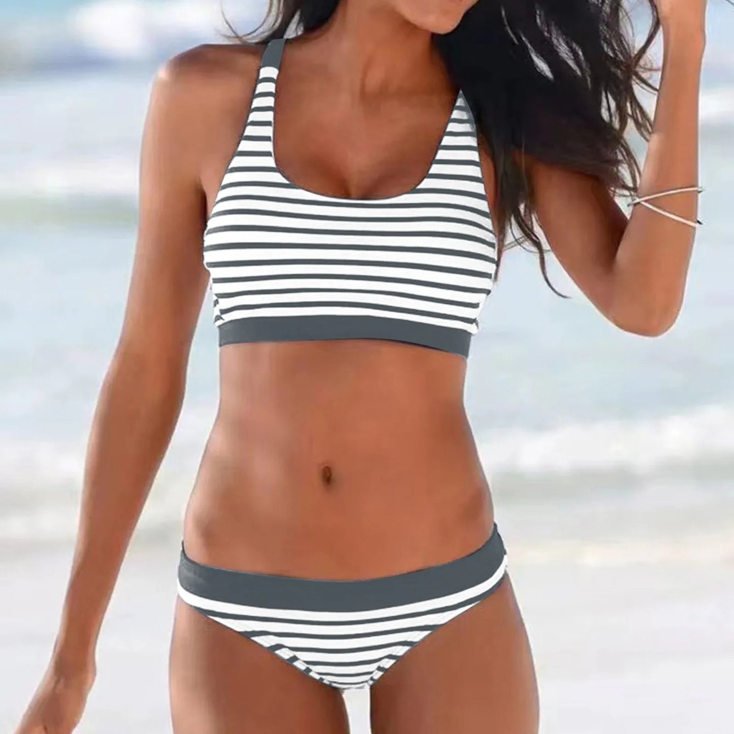 Striped Print Low Waisted Bikini