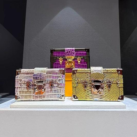 Leather Crocodile Pattern Box Shoulder Crossbody Bag