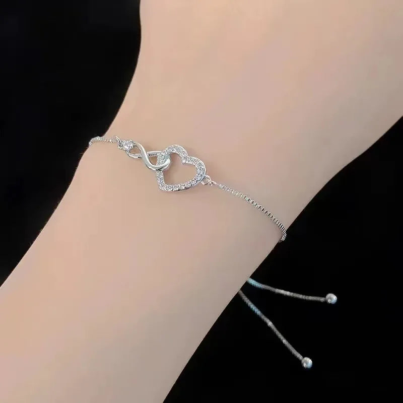 925 Sterling Silver Heart Zircon Bracelet