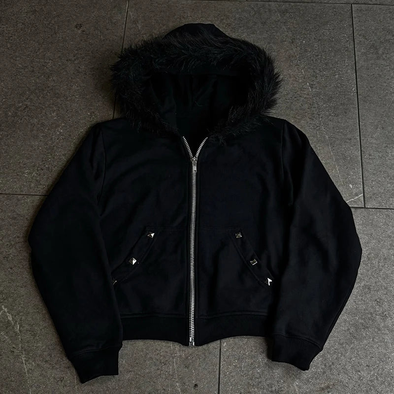Zip-Up Hoodie with Faux Fur Trim Hood