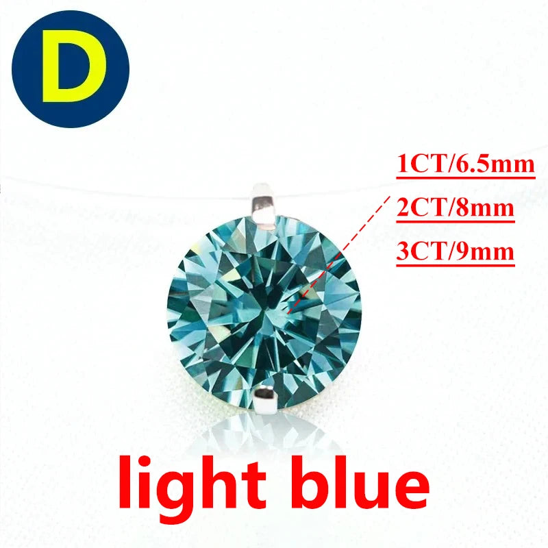 925 Sterling Silver 1ct D VVS1 Diamond with GRA Moissanite Fishing Line Blue Pendant Necklace