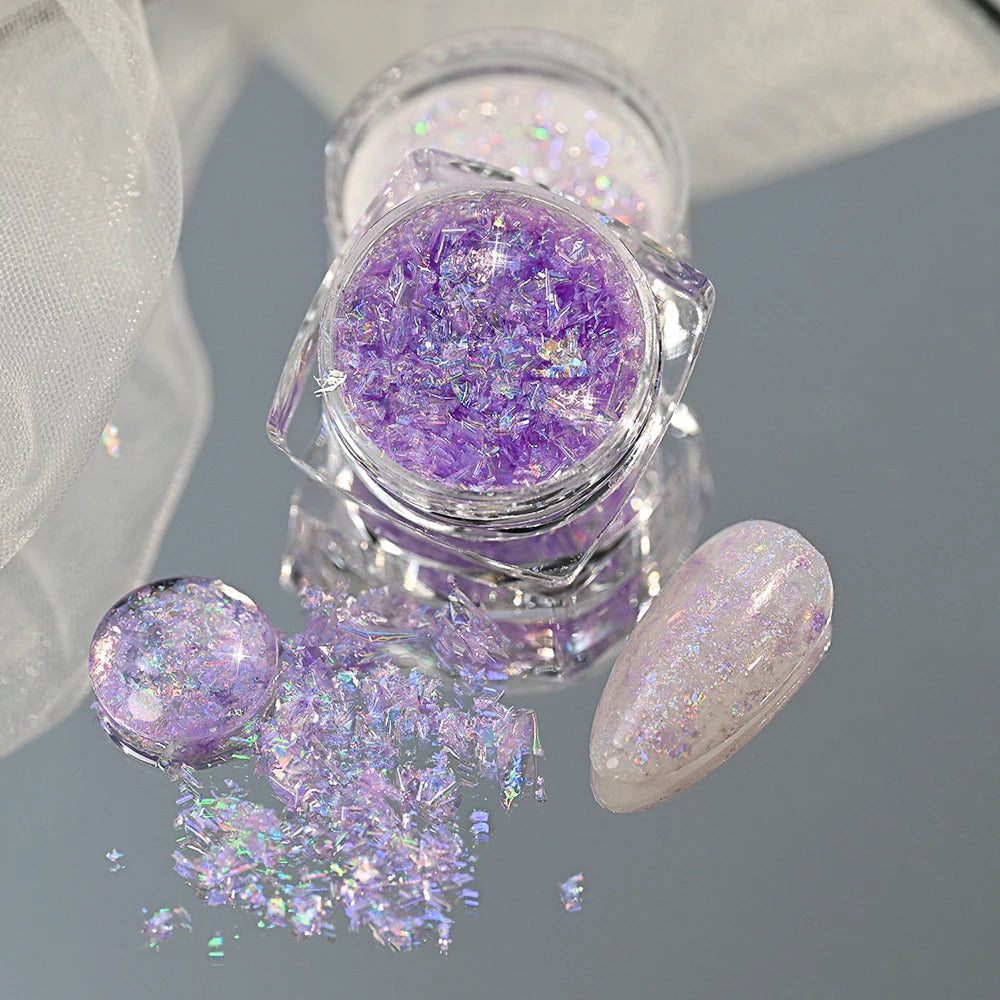 5-Colors Dreamy Aurora Purple Brocade Nail Glitter Powder Ultra-thin Polarized Edelweiss Purple Powder DIY Manicure Opal Dust