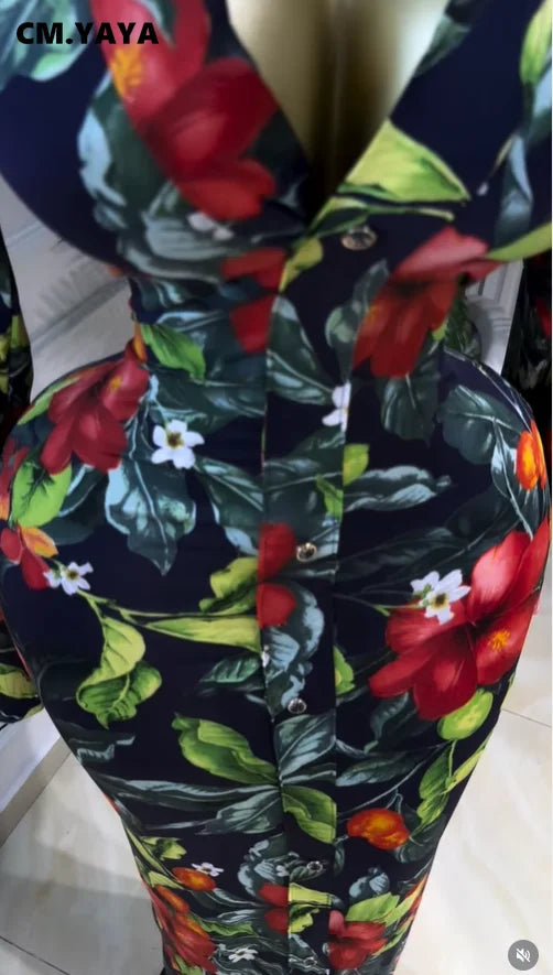 CM.YAYA Full Sleeve Floral Print Bodycon Long Dress