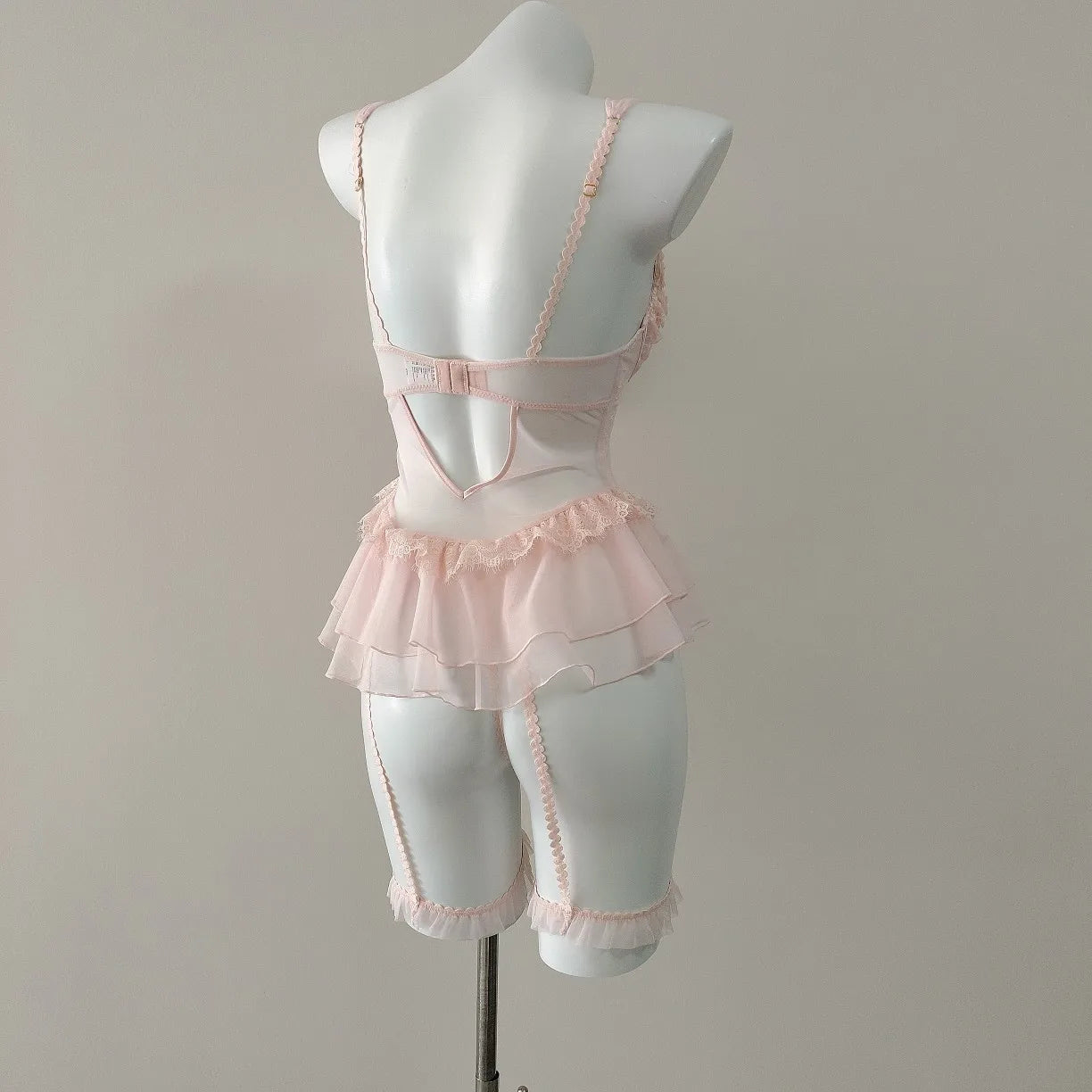 Flower Lingerie Corset Vest Slim Waist Lace Mesh Fishbone Bra Nightdress with Panty Underwear Set