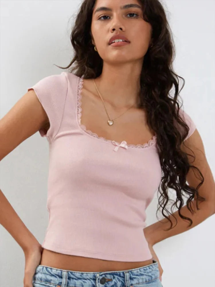 Cottage Lace Trim Knitted T-Shirt