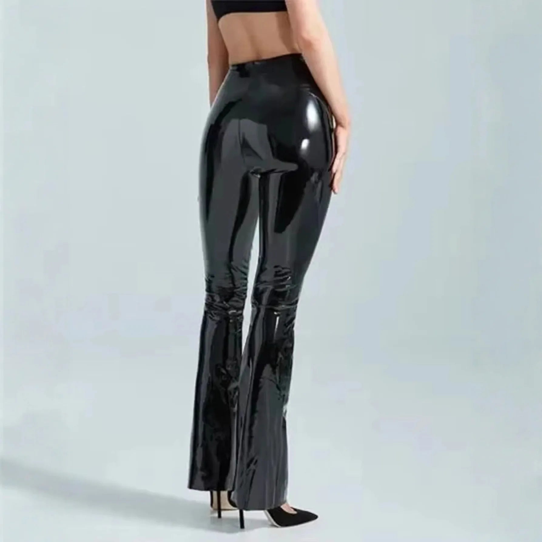 High Waist Black PU Mirror Leather Pants