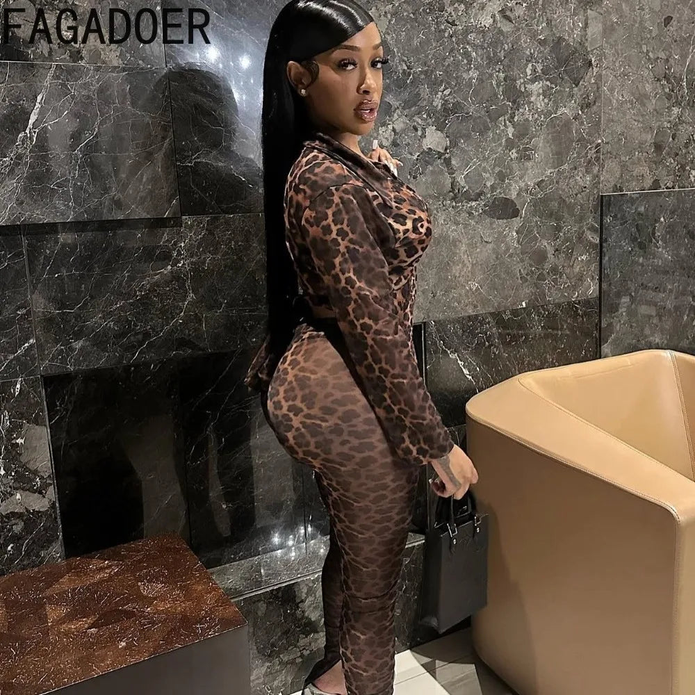 FAGADOER Leopard Print 2 Pieces Set