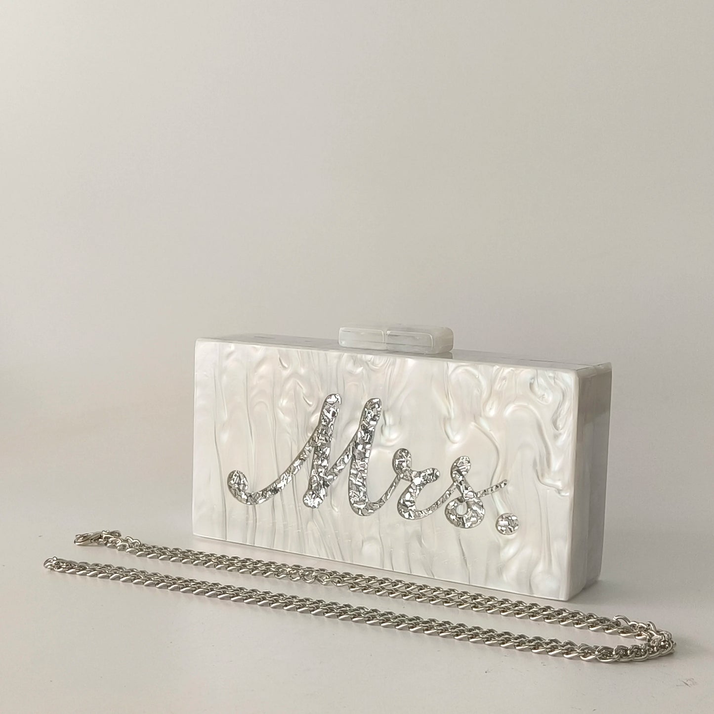 Pearl Marble White Letter Name Mrs Acrylic Box Evening Clutch Purse Womenunique PVC Long Female Mini Purses Wedding Party Bags