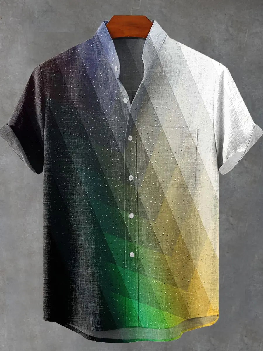 Pattern Printed Summer Comfortable Linen Short Sleeve Shirt