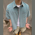 Plaid Lapel Short Sleeved Shirt