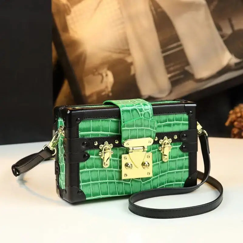 Leather Crocodile Pattern Box Shoulder Crossbody Bag