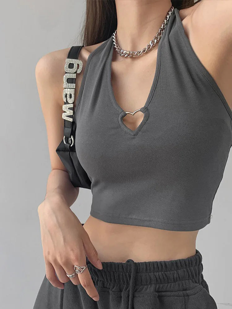 V Neck Hearted Hollow Out Halter Cami