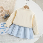 Flower Bow Knitted Cardigan + Short Skirt Set