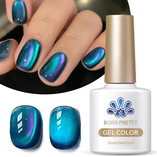 BORN PRETTY 10ml Blue Sea Glitter Cat Magnetic Gel Nail Polish Glass Beaded Purple Blue Black Sparkling Semi Permanent Varnish