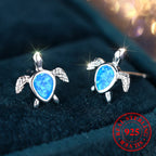 Boho Small Blue Fire Opal Stone Turtle Stud Earrings