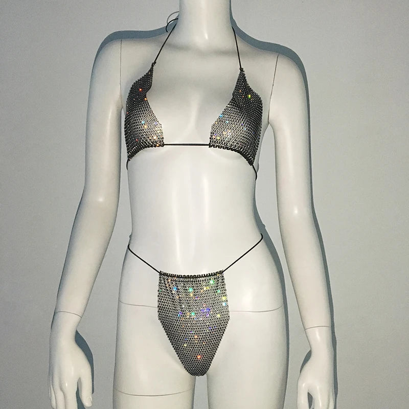 Fishnet Glitter Rhinestone Bikini