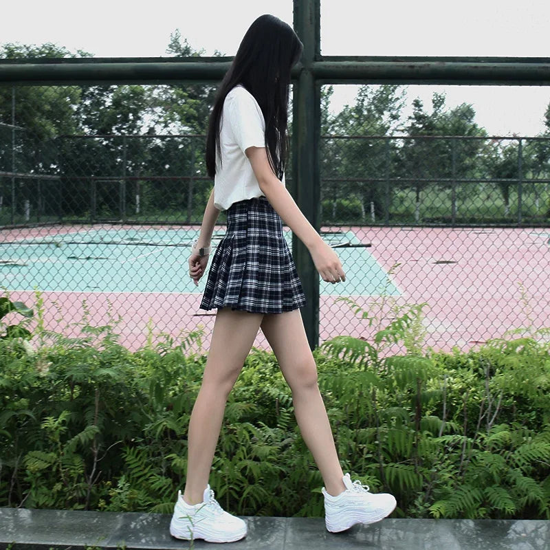 High-Waisted Pleated Plaid Mini Skirt