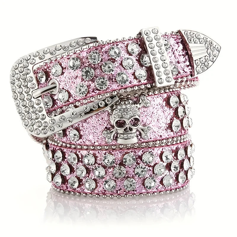 Glamorous Rhinestone Skull Rivet Belt