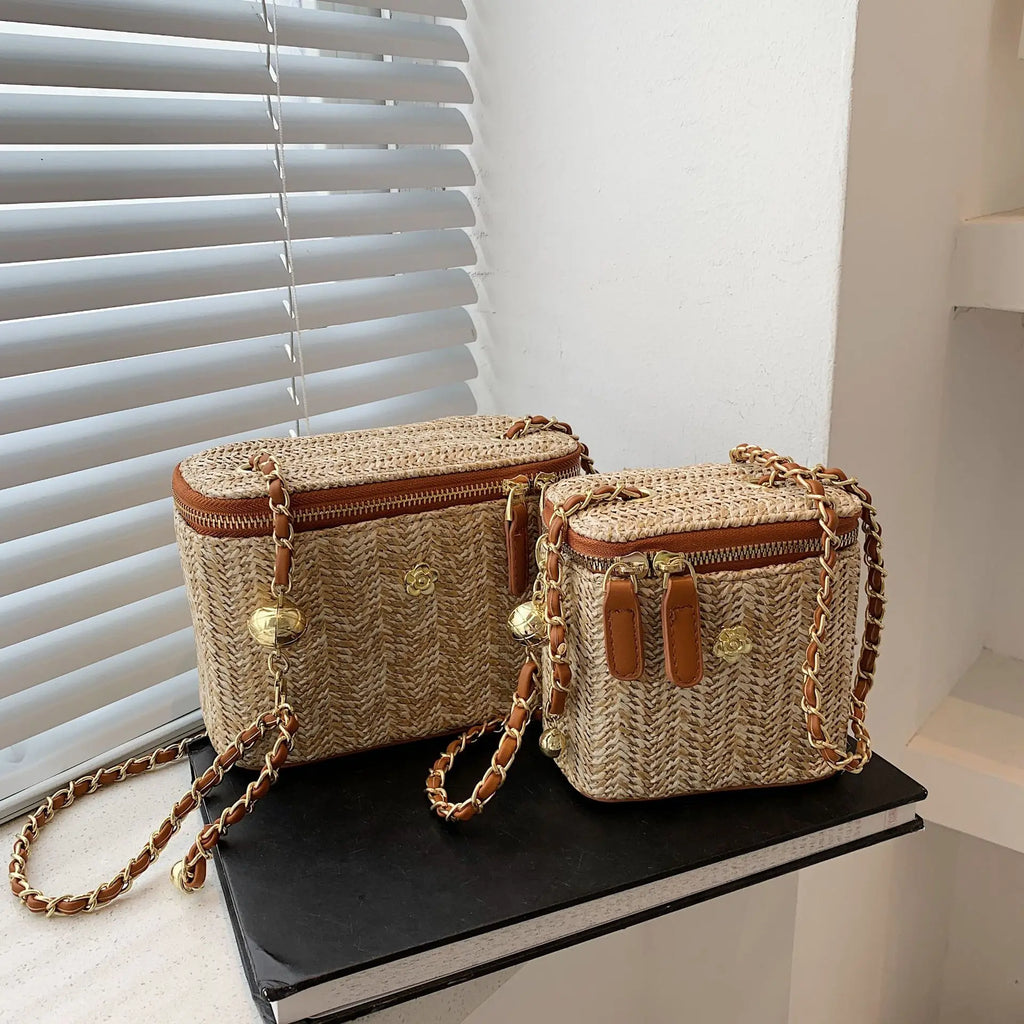 Mini Straw Bucket Crossbody
