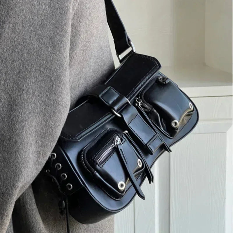 Faux Leather Multi-Pocket Baguette Handbag