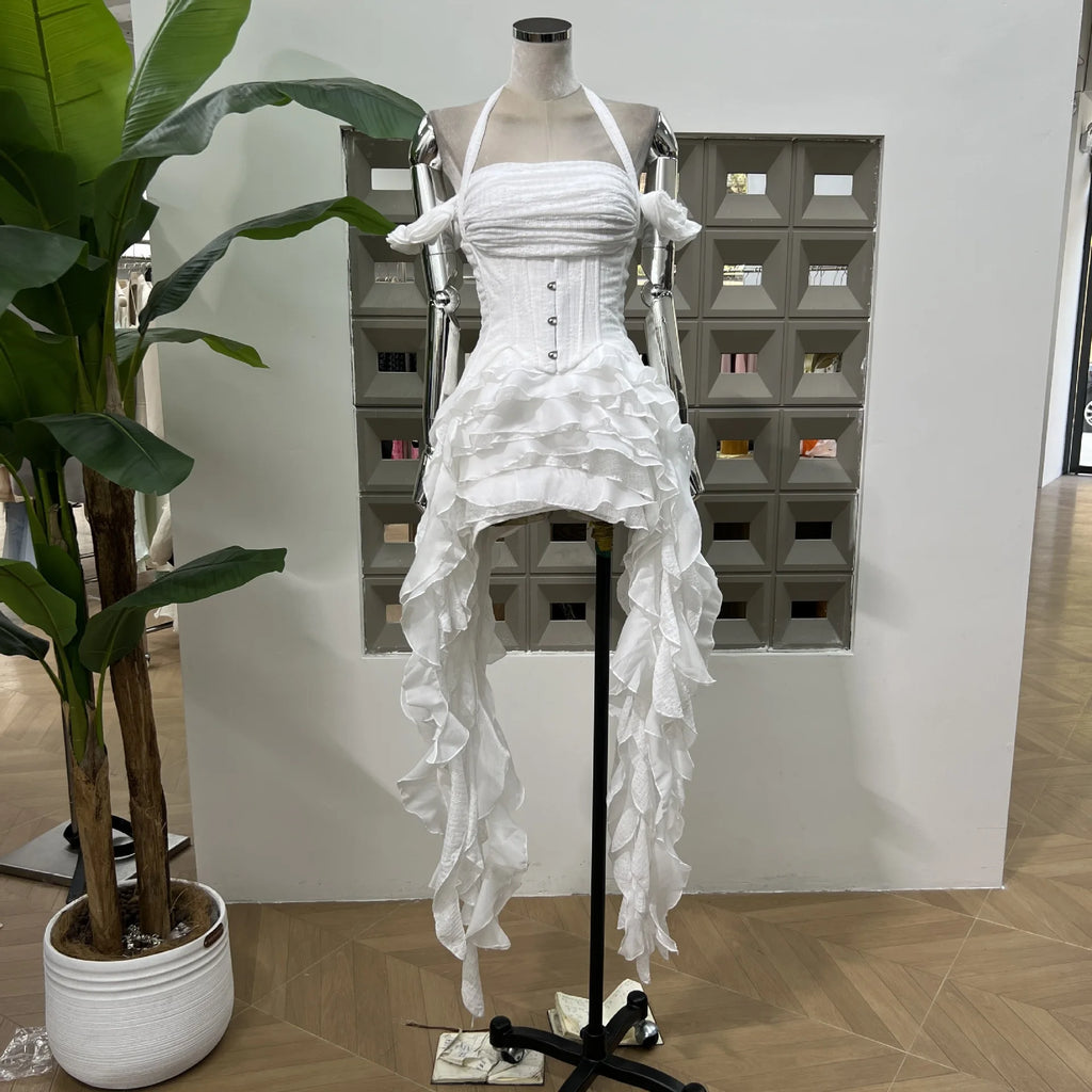 Solid Spliced Tassel Irregular Mini Dress