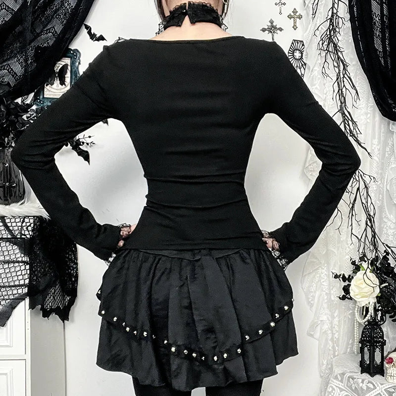 Lace Side Patchwork Long Sleeve Tee