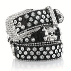 Glamorous Rhinestone Skull Rivet Belt