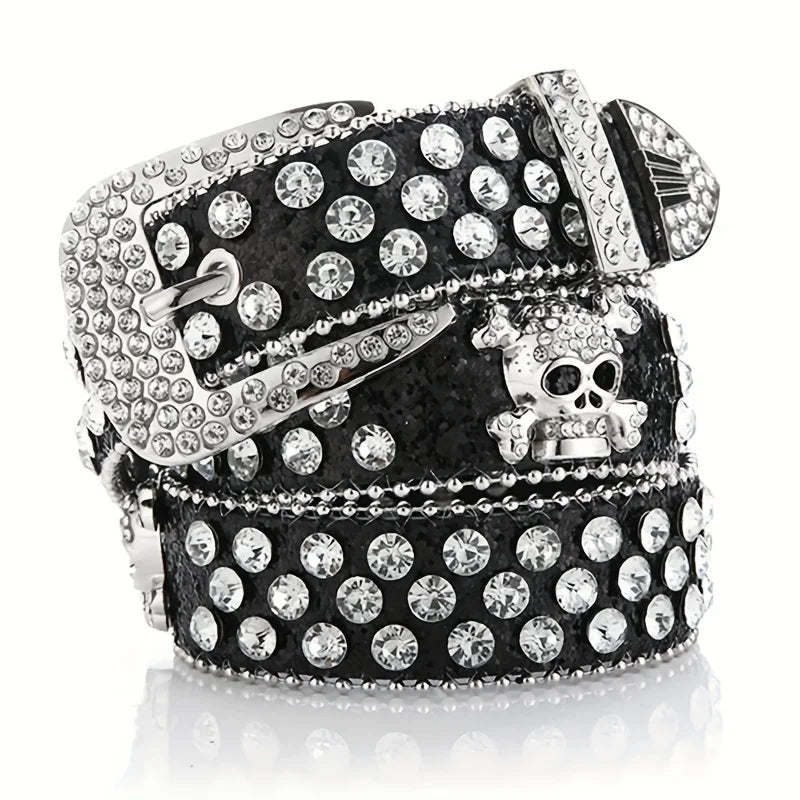 Glamorous Rhinestone Skull Rivet Belt