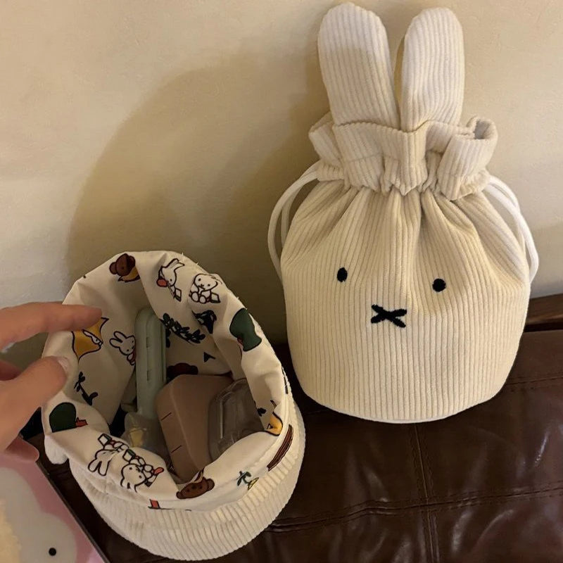 Miffy Kawaii Corduroy Bundle Pocket Cute Portable Large Capacity Storage Bag Makeup Bag Drawstring Handbag Cute Gift Toy