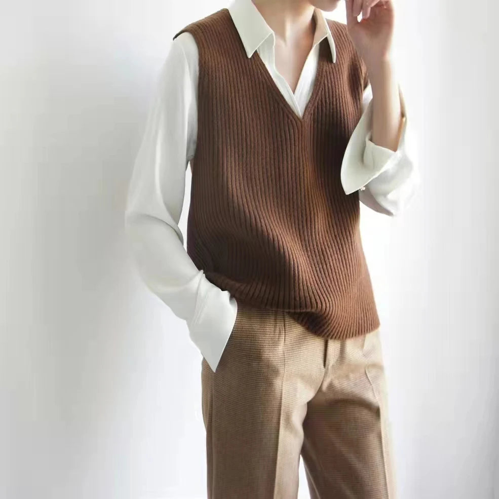 Metallic Buttons V-Collar Long-Sleeved Blouse