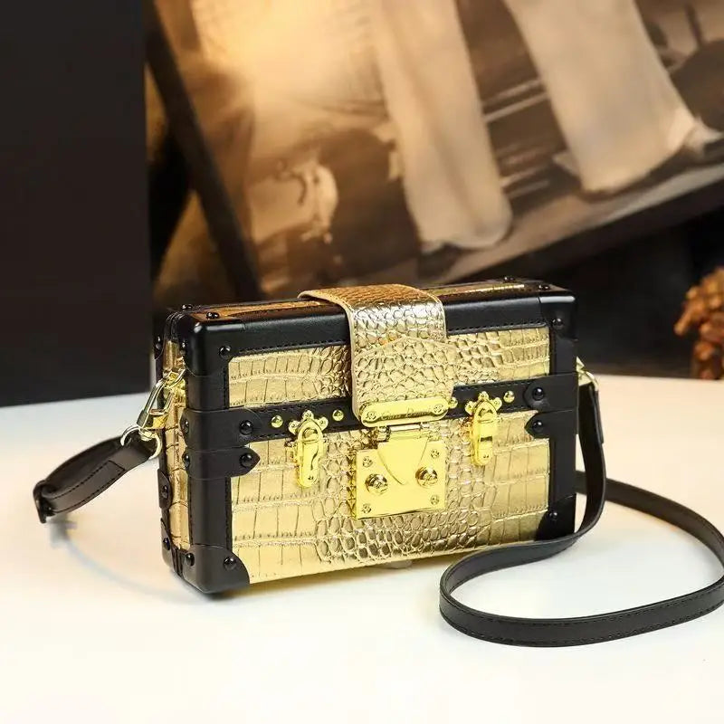 Leather Crocodile Pattern Box Shoulder Crossbody Bag
