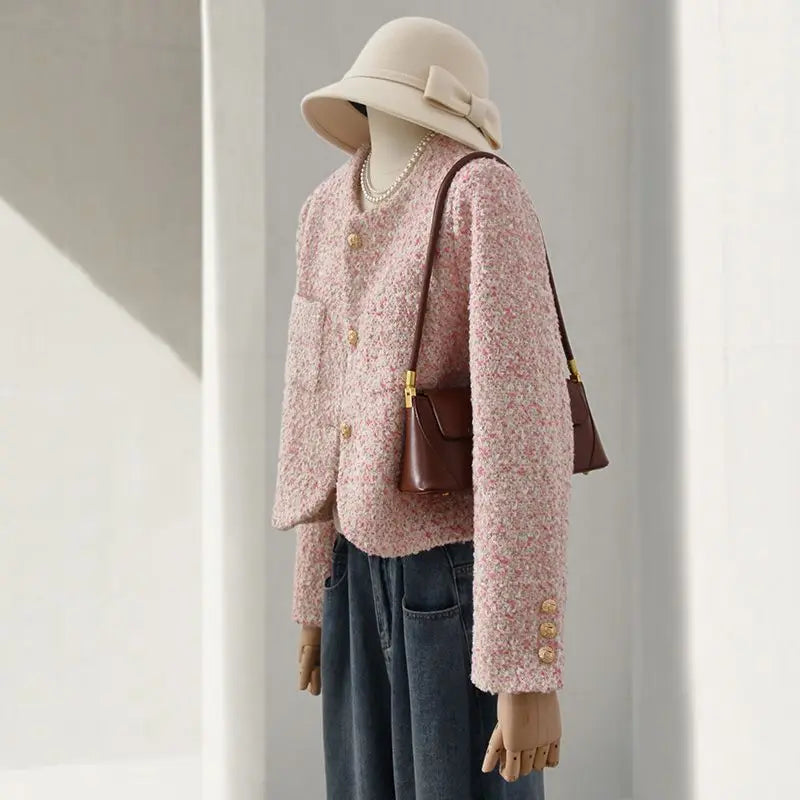 Round Neck Tweed French Temperament Jacket