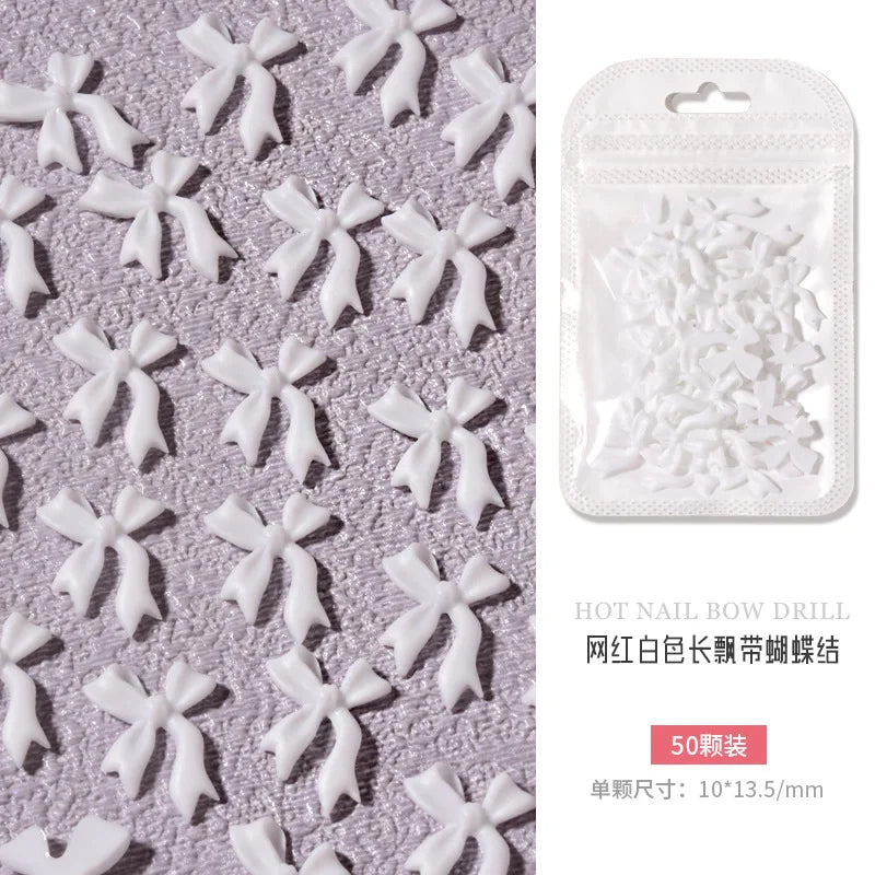 50PCS Aurora Acrylic 3D Nail Art Bow Charm For Nails Decoration Design Kawaii Manicure Accessories Bow-knot DIY Craft Supplies
