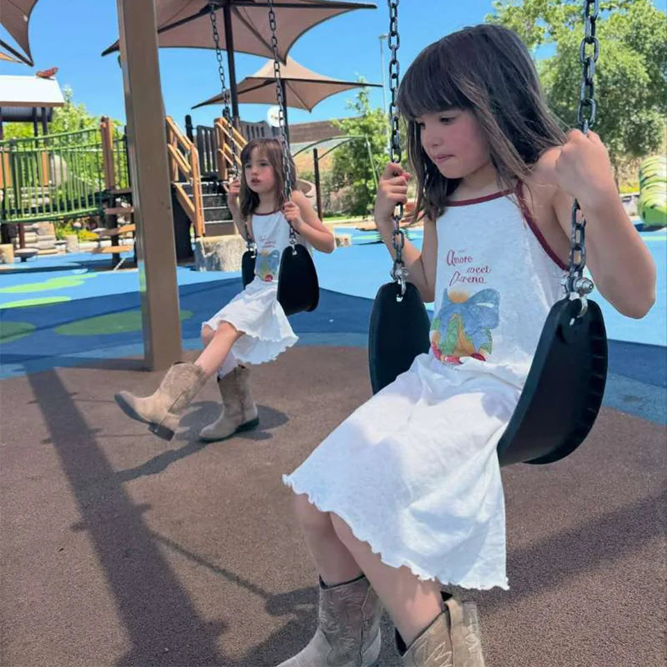 Cotton Slip Dresses Cherry T Shirts + Shorts Sets