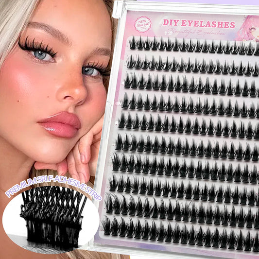 10 Rows of 200 Clusters of Self-Adhesive False Eyelashes, Makeup Eyelashes, Extending Soft Eyelashes, 9-13mm (MIX)