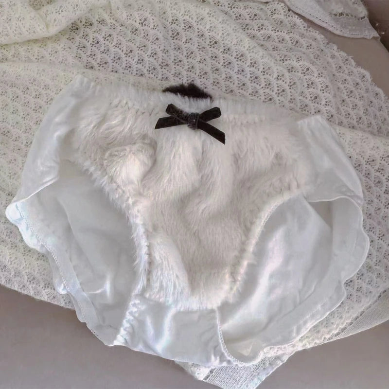 Cartoon Furry Panda Shape 2Pcs Women's Plush Bras and Panty Set Young Lady Japanese Lolita Style Underwear for Cosplay Party