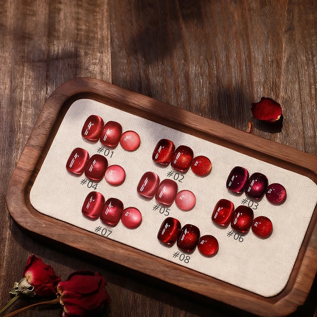 10ML 1-8PCS Red Cat Eye Nail Polish Red Nails 2026 New Cherry Wine Deep Red Glass Bead Magnet Cat Eye Spear Crystal Gel