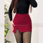 A-Line High Waist Split Mini Skirt