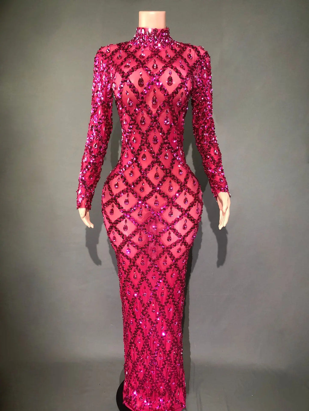 Sparkly Big Rhinestone Transparent Long Dress