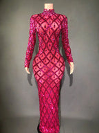 Sparkly Big Rhinestone Transparent Long Dress