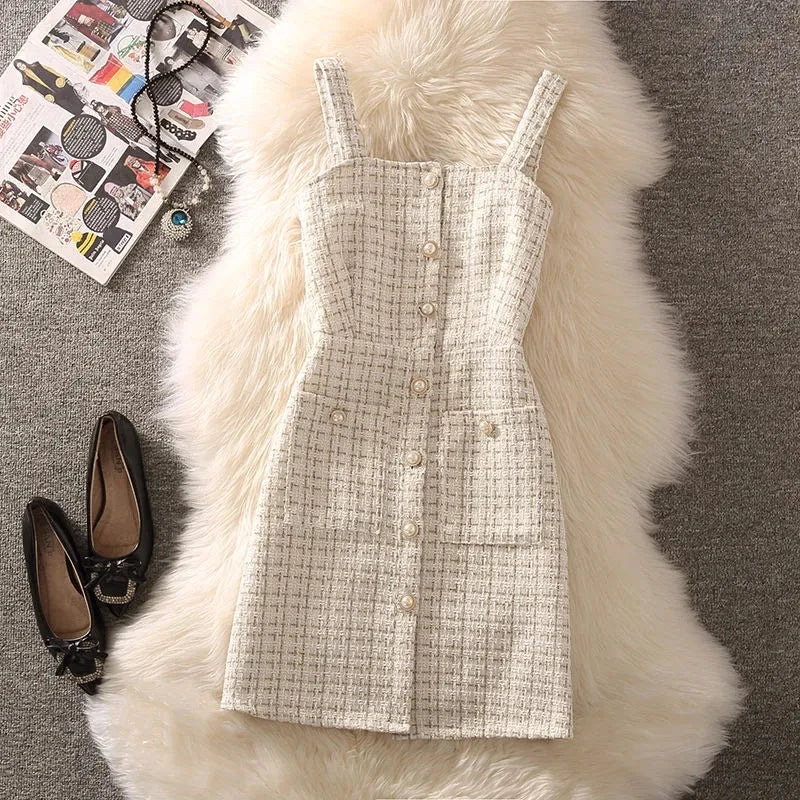 Tweed Vest Suspender Woolen Dress