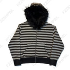 Zip-Up Hoodie with Faux Fur Trim Hood