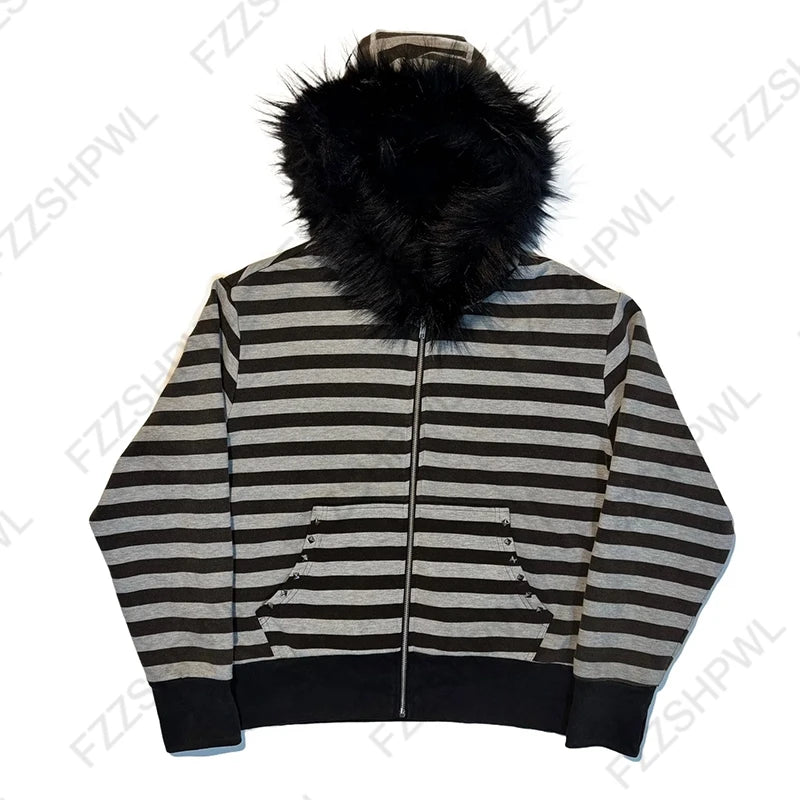 Zip-Up Hoodie with Faux Fur Trim Hood