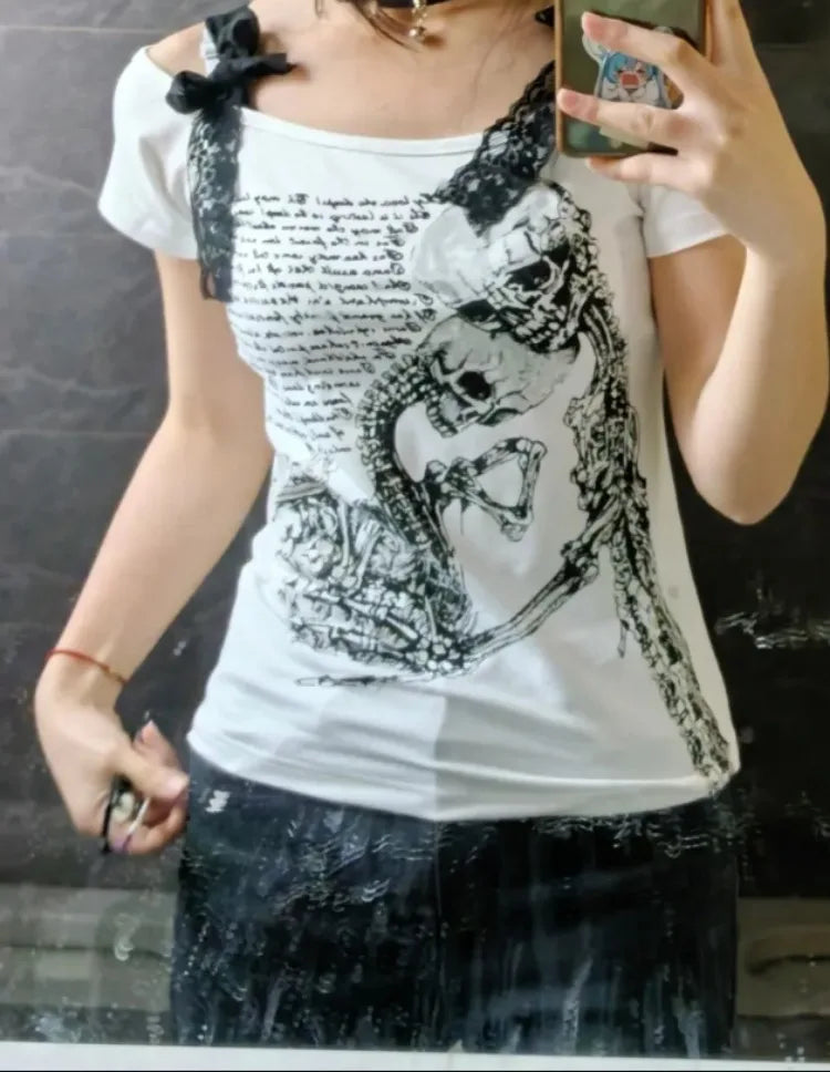Lace Bandage Crop T-Shirt